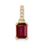 14k 7x5 Emerald-cut July/Lab Created Ruby and Diamond Pendant