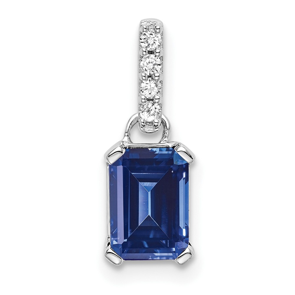 PM7410-CSA-004-1WA.jpg 10k White Gold Created Sapphire and Diamond Pendant - Image 1