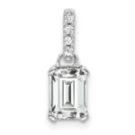 14k White Gold 7x5 Emerald-cut April/White Topaz and Diamond Pendant