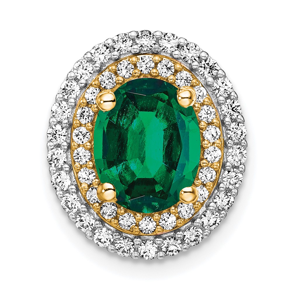 PM7500-CEM-050-WYAA.jpg 14k Two Tone 1/5 carat Lab Grown Diamond VS/SI+ G+ and Lab Created Emerald Chain Slide Pendant - Image 1