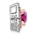 14k Two Tone Rose and White Gold 1/2 carat Lab Grown Diamond VS/SI+ G+ and Lab Created Pink Sapphire Chain Slide Pendant - Image 2