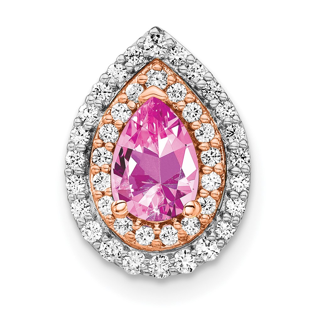PM7502-CPS-052-WRAA.jpg 14k Two Tone Rose and White Gold 1/2 carat Lab Grown Diamond VS/SI+ G+ and Lab Created Pink Sapphire Chain Slide Pendant - Image 1