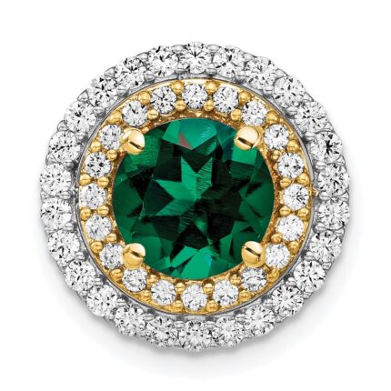14k Two Tone 5/8 carat Lab Grown Diamond VS/SI+ G+ and Lab Created Emerald Chain Slide Pendant