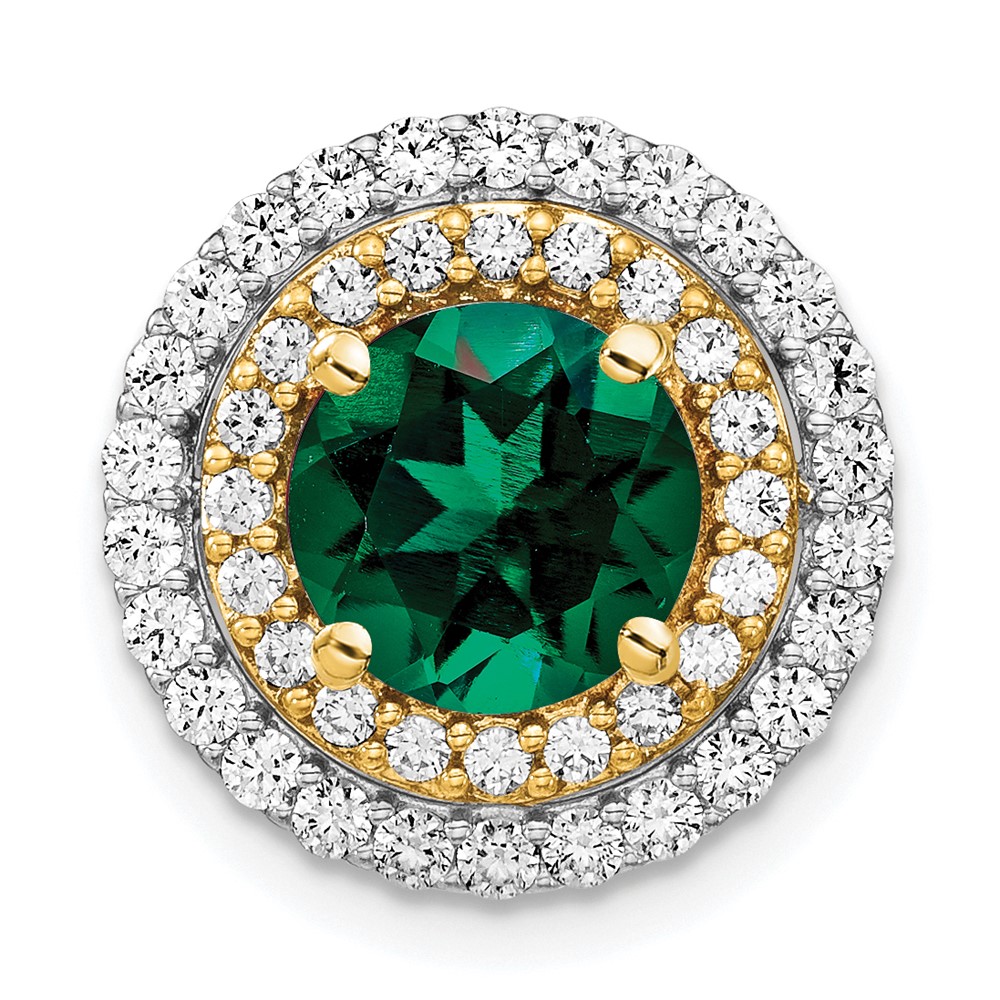 PM7503-CEM-063-WYAA.jpg 14k Two Tone 5/8 carat Lab Grown Diamond VS/SI+ G+ and Lab Created Emerald Chain Slide Pendant - Image 1
