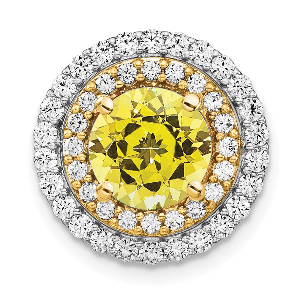 PM7503-CYS-063-WYAA.jpg 14k Two Tone 5/8 carat Lab Grown Diamond VS/SI+ G+ and Lab Created Yellow Sapphire Chain Slide Pendant - Image 1