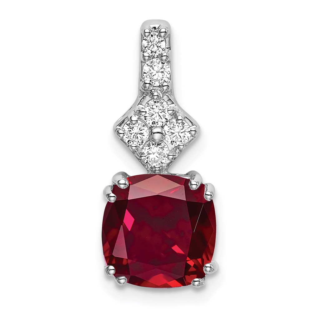 PM7515-CRU-020-WAA.jpg 14k White Gold 1/5 carat Lab Grown Diamond VS/SI+ G+ and Lab Created Ruby Complete Pendant - Image 1