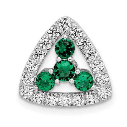 14k White Gold 1/2 carat Lab Grown Diamond VS/SI+ G+ and Lab Created Emerald Triangle Complete Chain Slide Pendant
