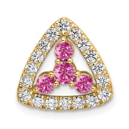 Pure Serenity 14k 3/8 carat Lab Grown Diamond VS/SI+ G+ and Lab Created Pink Sapphire Triangle Pendant