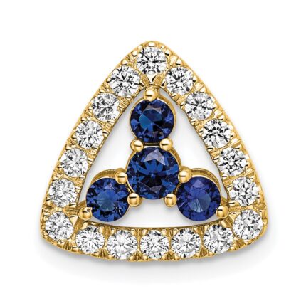 14k 1/2 carat Lab Grown Diamond VS/SI+ G+ and Lab Created Blue Sapphire Triangle Complete Chain Slide Pendant