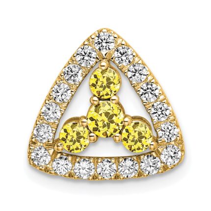 14k 1/2 carat Lab Grown Diamond VS/SI+ G+ and Lab Created Yellow Sapphire Triangle Complete Chain Slide Pendant