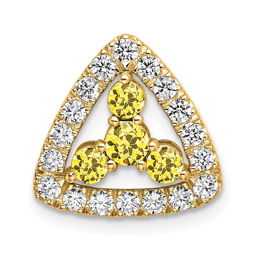 PM7932-CYS-045-YAA.jpg 14k 1/2 carat Lab Grown Diamond VS/SI+ G+ and Lab Created Yellow Sapphire Triangle Complete Chain Slide Pendant - Image 1