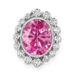 14k White Gold 1/2 carat Lab Grown Diamond VS/SI and Oval Lab Created Pink Sapphire Halo Chain Slide Pendant
