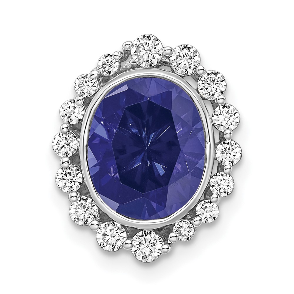 PM7985-CSA-046-WAA.jpg 14k White Gold 1/2 carat Lab Grown Diamond VS/SI and Oval Lab Created Blue Sapphire Halo Chain Slide Pendant - Image 1