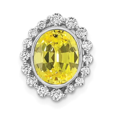 14k White Gold 1/2 carat Lab Grown Diamond VS/SI and Oval Lab Created Yellow Sapphire Halo Chain Slide Pendant
