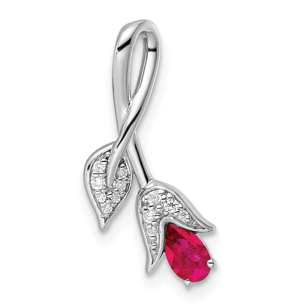 PM8271-RU-005-WA.jpg 14k White Gold Ruby and Diamond Floral Chain Slide - Image 1