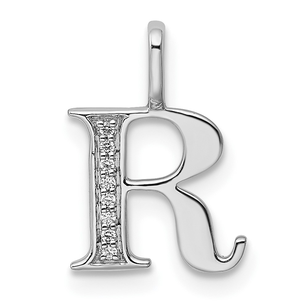 PM8365R-002-WA.jpg 14K White Gold Diamond Letter R Initial Pendant - Image 1
