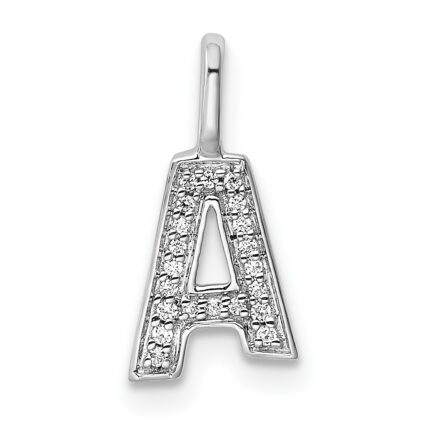 14K White Gold Diamond Letter A Initial Pendant