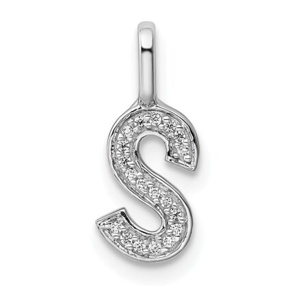 14K White Gold Diamond Letter S Initial Pendant