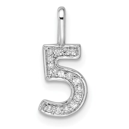 14k White Gold Diamond Number 5 Pendant