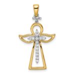 14k Two-tone Polished 1/5 carat Diamond Angel Cross Pendant