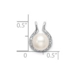 14k White Gold 7-8mm Round White Freshwater Cultured Pearl and Diamond Chain Slide - Image 3