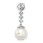 14k White Gold 8-9mm Round White Freshwater Cultured Pearl and Diamond Chain Slide - Image 3