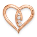 14k Rose Gold Diamond Polished 3-Stone Heart Chain Slide