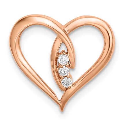 14k Rose Gold Diamond Polished 3-Stone Heart Chain Slide