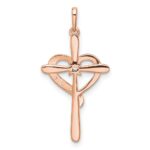 10K Rose Gold Cross w/Heart Diamond Pendant - Image 3