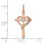 10K Rose Gold Cross w/Heart Diamond Pendant - Image 4