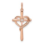 14k Rose Gold Diamond Cross with Heart Pendant