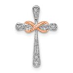 14k Two-tone White and Rose Gold Diamond Cross with Infinity Chain Slide