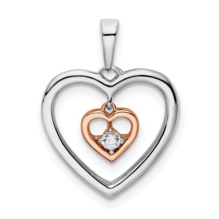 14k Two-tone White and Rose 1/20 carat Diamond Double Heart Pendant