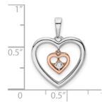 14k Two-tone White and Rose 1/20 carat Diamond Double Heart Pendant - Image 3