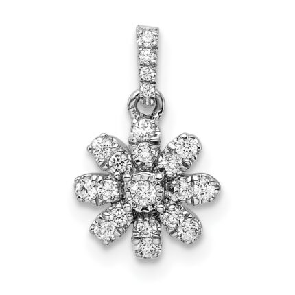 14k White Gold Polished 1/6 carat Diamond Flower Pendant