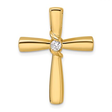 14k Polished 1/6 carat Diamond Cross Chain Slide