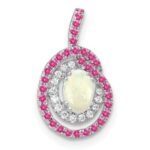 14k White Gold Pink Tourmaline/Opal/Diamond Chain Slide