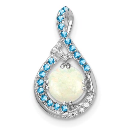 14k White Gold Blue Topaz/Opal/Diamond Chain Slide