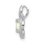 14k White Gold Polished Oval Opal and Diamond Vintage Chain Slide - Image 2