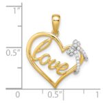 14k Two-tone LOVE Script Heart with Diamond Bow Pendant - Image 3