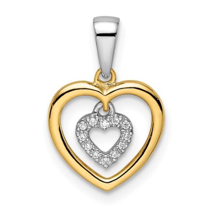 14k Two-tone Heart Dangle Diamond Pendant