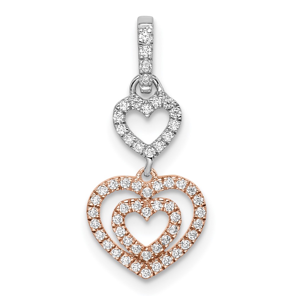 PM8544-018-WRA.jpg 14k Two-tone White and Rose Hearts Dangle Diamond Pendant - Image 1