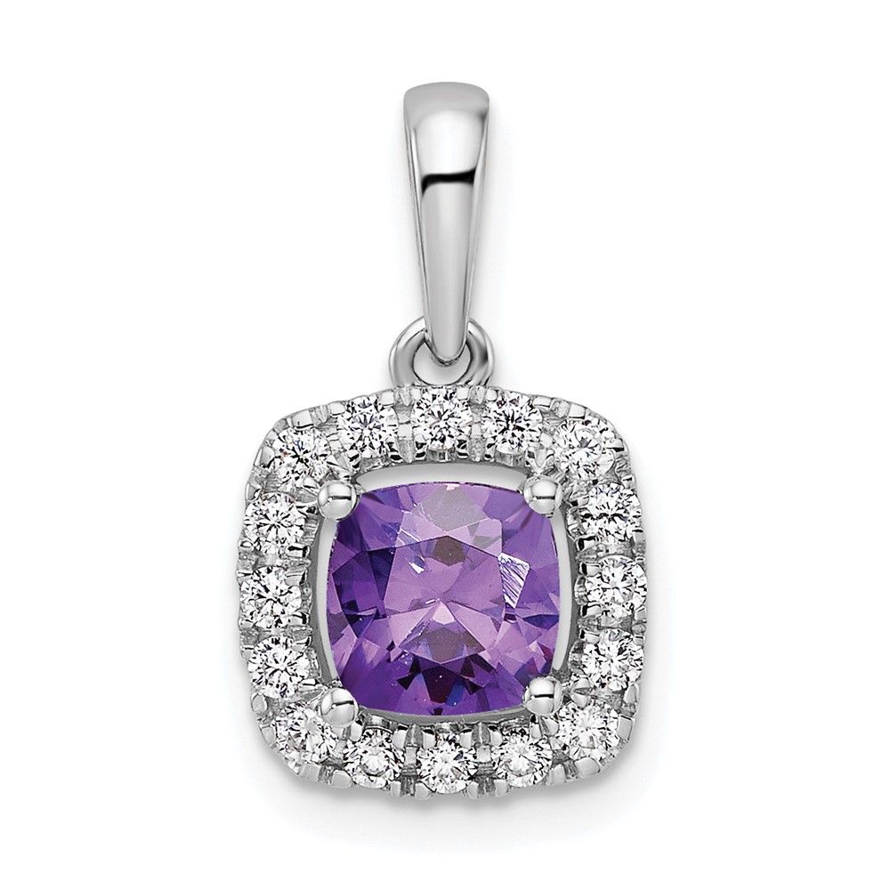 PM9037-AM-028-WAA.jpg 14k White Gold 1/4 carat Lab Grown Diamond VS/SI+ G+ February Birthstone Amethyst Halo Pendant - Image 1