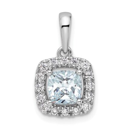 14k White Gold 1/4 carat Lab Grown Diamond VS/SI+ G+ March Birthstone Aquamarine Halo Pendant