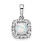 14k White Gold 1/4 carat Lab Grown Diamond VS/SI+ G+ October Birthstone Lab Created Opal Halo Pendant