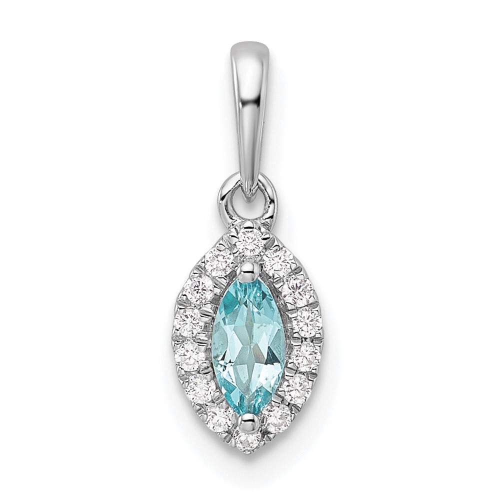 PM9354-AQ-010-WAA.jpg 14k White Gold 1/10 carat Lab Grown Diamond VS/SI+ G+ and Aquamarine March Birthstone Pendant - Image 1