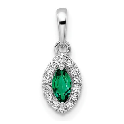 14k White Gold 1/10 carat Lab Grown Diamond VS/SI+ G+ and Lab Created Emerald May Birthstone Pendant