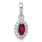 14k White Gold 1/10 carat Lab Grown Diamond VS/SI+ G+ and Lab Created Ruby July Birthstone Pendant