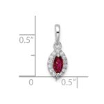 14k White Gold 1/10 carat Lab Grown Diamond VS/SI+ G+ and Lab Created Ruby July Birthstone Pendant - Image 4