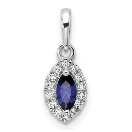14k White Gold 1/10 carat Lab Grown Diamond VS/SI+ G+ and Lab Created Blue Sapphire September Birthstone Pendant